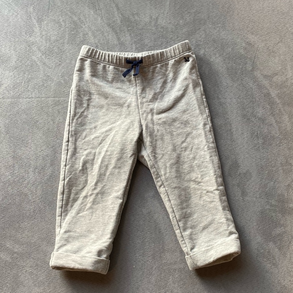 Janie & Jack Comfy Pants Light Grey with Navy Drawstring SZ 12-18 Months